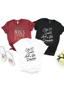 New 2026 Model: Women's Casual Short-Sleeved T-Shirt, Printed With The Phrase "Chicken Nuggets Mom Hug: Cute, Smart And A Little Playful", Short-Sleeved Round Neck T-Shirt For Women, Made Of Pure And Breathable Cotton Fabric, A Casual Sports T-Shirt, Perfect As A Holiday Gift. - 黑色 - 查看 6