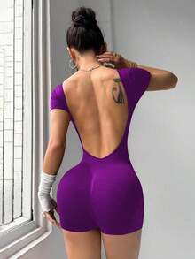 Conjunto de ropa activa con elasticidad alta y sin costuras, mono de yoga - Morado Violeta - Ver 7