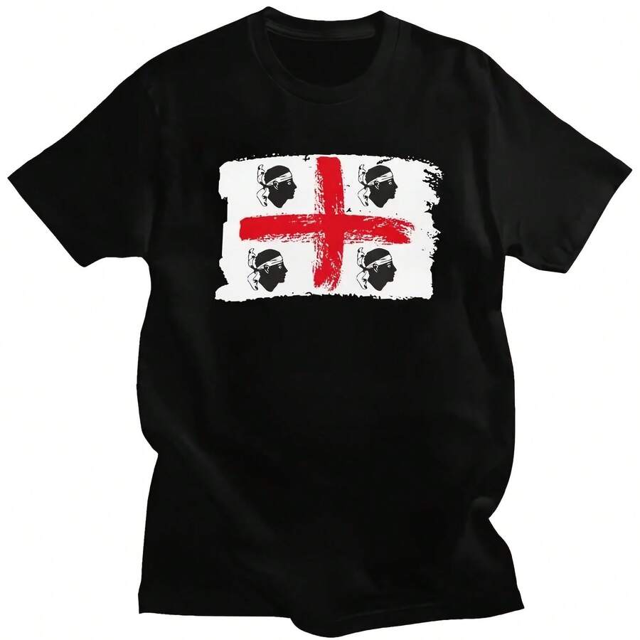 Men's Custom Italian Sardinia T-Shirt, Short Sleeve Shirt With Sardinian Flag, Four Moors, 100% Cotton, By AJsuste Regular - 款式 - 查看 1