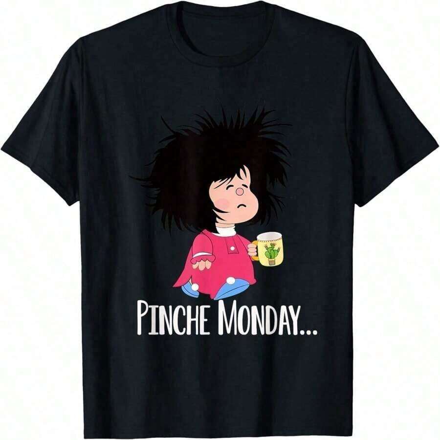 Camiseta de mujer 100% algodón con estampado temático de Mafalda. Diseño clásico minimalista de cuello redondo, fácil de combinar y adecuado para todas las formas de cuerpo. Perfecto para citas, desplazamientos diarios y salidas informales. - Negro - Ver 1