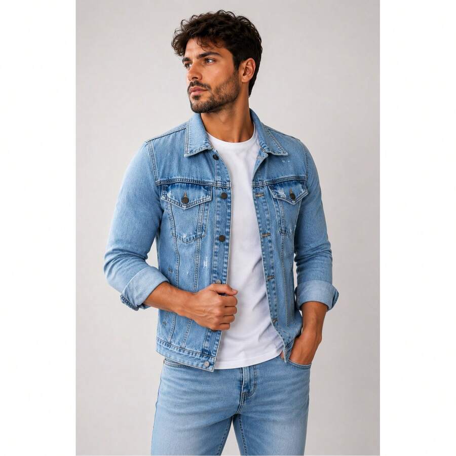 Men's Winter Denim Jacket - 淺色牛仔褲 - 查看 1