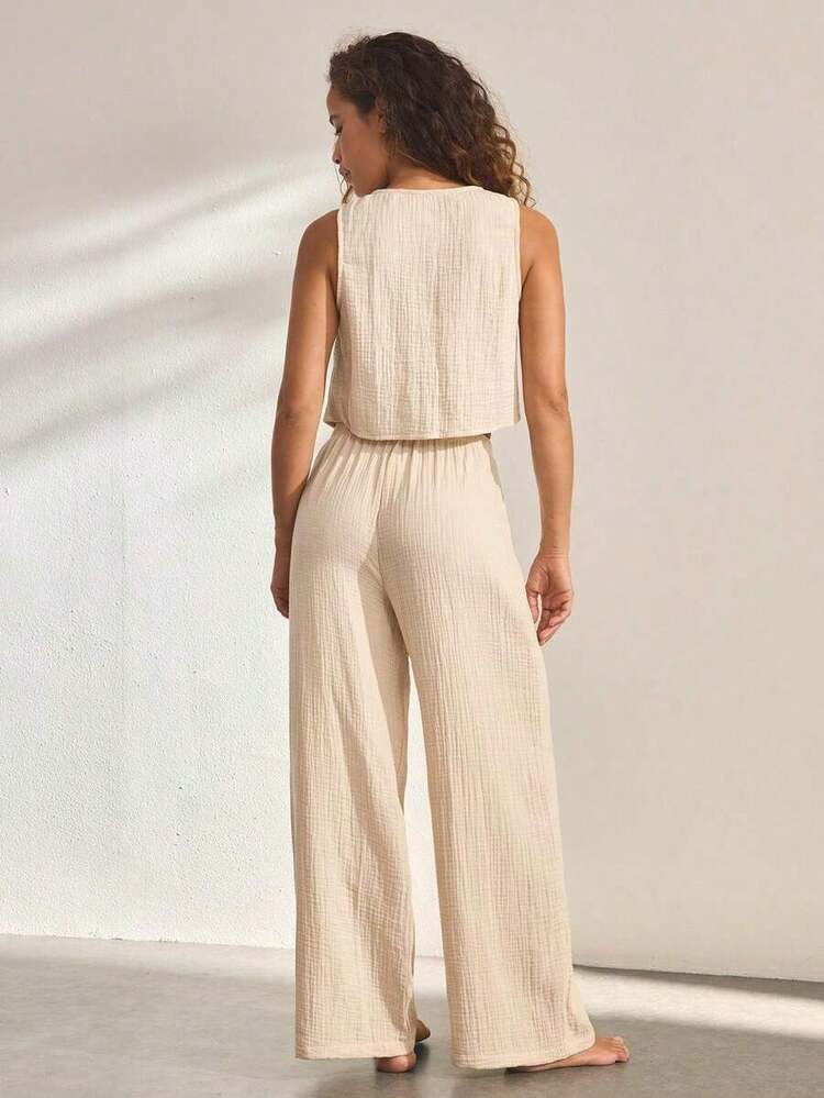 Ocili Conjunto de pijama casual con lazo para mujer - Albaricoque - Añade 2
