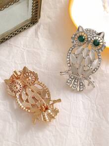 1pc Cat Eye Stone Owl Brooch, Casual Versatile Fashion Accessory - Owl Gold - View 6