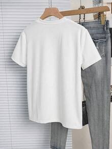 StreetKorean Camiseta de mujer de cuello redondo con diseño estampado y nudo delantero, camiseta gráfica diaria casual y con estiloGraphic Tee - Blanco - Ver 2