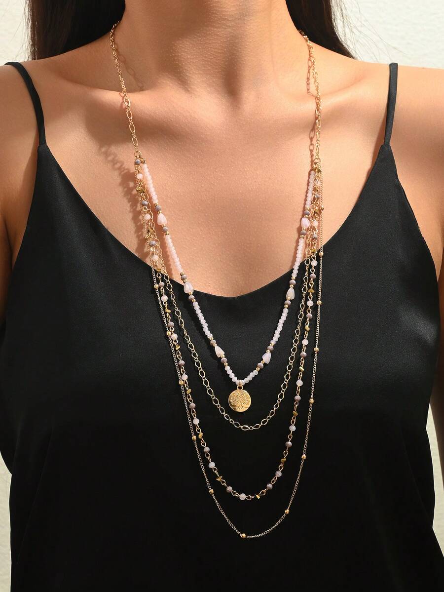 1pc Fashionable Multi-Layer Beaded Necklace, Versatile Daily Wear For Women