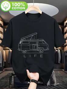 Nueva camiseta de manga corta para mujer de 180 g,% algodón - Camiseta casual versátil con estampado de verano para hombre - Camiseta con estampado de verano para parejas - Unisex - Regalo para vacaciones - Negro - Ver 6
