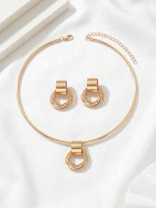 2pcs/Set Middle Eastern Elegant Necklace + Earrings Jewelry Set, Fashionable Metallic Geometric Design With Multiple Circular Pendants, Flat Snake Chain Necklace, Suitable For Daily, Party And Holiday Occasions - Collar - View 3