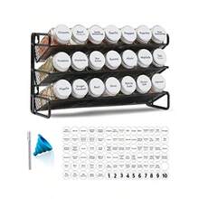 SpaceAid Organizador de especias con 21 tarros de especias, 386 etiquetas de especias, marcador de gis y juego de embudo para gabinete, encimera, despensa, clóset o puerta y montaje en pared, 21 - Blanco - Ver 2