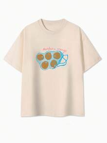 Camiseta de manga corta con estampado de fruta naranja de marca de diseño moderno para mujer, nuevo estilo coreano de verano, a la moda y versátil, top holgado Y2K - Camiseta vintage de estilo callejero unisex de algodón holgado con cuello redondo y manga corta, blusas para mujer. blusas.blusas casuales para dama. - Albaricoque - Ver 2