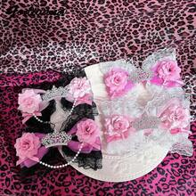 Original Gauze Lace Princess Crown Gal Style Hair Accessories Lolita Women's Cos Headwear Flower Bow Hair Clips - Hồng Đỏ Đen - Xem 1