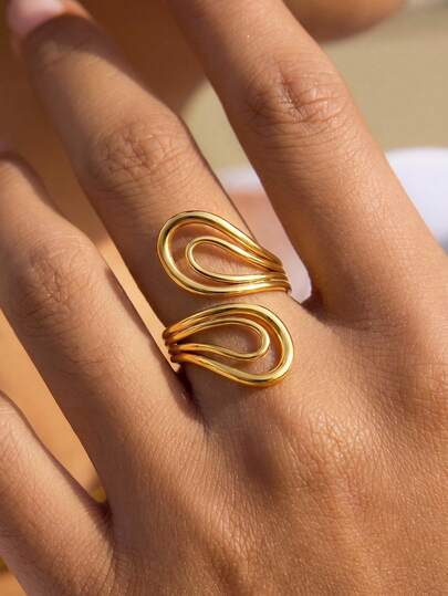 1 Stück geometrischer, unregelmäßiger offener Ring für Frauen, 18K vergoldeter Edelstahlring, Goldring, Silberring, minimalistischer Schmuck für Partys, Modezubehör für Musikfestivals