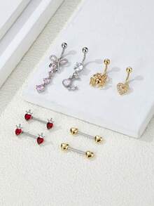 Bộ 8 món trang sức xỏ khuyên cơ thể đính đá lấp lánh hình trái tim, bướm, nhện sang trọng, phù hợp cho bãi biển, tiệc tùng, đám cưới, lễ hội và phong cách cá nhân. - 8 miếng - Xem 3