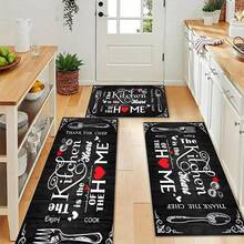 1pc Wood Grain Heart Kitchen Pattern Anti-Slip Floor Mat, Holiday Party Decor Carpet, Non-Slip Oil-Proof Rug, Quick Dry Carpet For Kitchen, Hallway, Bathroom, Laundry Room, Home Decor - Multicolor - View 5