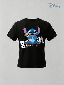 Kids' Disney Lilo & Stitch Skateboard Themed Double-Sided Graphic T-Shirt, Father's Day Gift Tee, Soft Breathable Casual Top, Ideal For Theme Parks, Family Matching, Sports Days & Everyday Wear - 黑色 - 查看 2