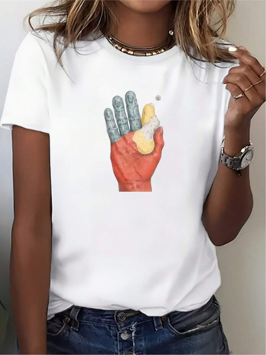 Handmade Red Women's T-Shirt, 180g | The Perfect Gift For Family And Team Building. | Comfortable And Stylish Crew Neck T-Shirt | Modern Design For This Season's Holiday Celebrations - Unisex Cotton Loose-Fitting Short-Sleeved Crew Neck T-Shirt With An Urban Vintage Style. - 白色 - 查看 1