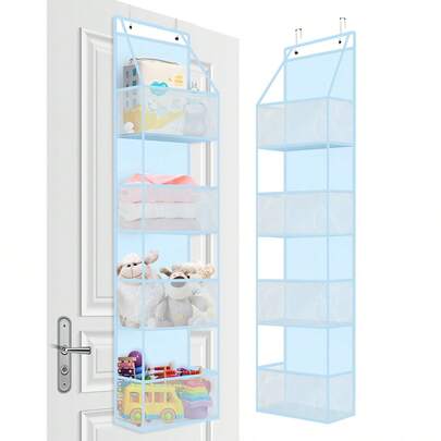 1 túi lưới treo tường 4 tầng màu xanh nhạt, giá đựng mỹ phẩm treo tường, túi lưới đựng đồ dung tích lớn, thích hợp cho nhà bếp, phòng trẻ em, phòng tắm, tủ quần áo, phòng ngủ, ký túc xá, đựng tã em bé, đồ chơi trẻ em.