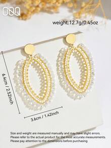 OOQ 1 Pair Minimalist Hollow Oval Pearl Beaded Handmade Earrings, Fashionable Fresh Elegant Earrings For Women, Suitable For Daily Wear, Any Festival, Gathering, Party (Handmade Pearl Color, Quantity And Position Are Random) - White - View 3