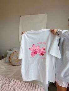 Camiseta de mujer modelo 2026, pieza única, nueva camiseta de mujer estilo Y2K, camiseta casual de verano de manga corta, adecuada para chicas, diseño estampado inspirado en "Ocean Journey", hecha de algodón puro, corte holgado, tiene efecto adelgazante, entrega local disponible, lavable a máquina, top casual. - Blanco - Ver 2