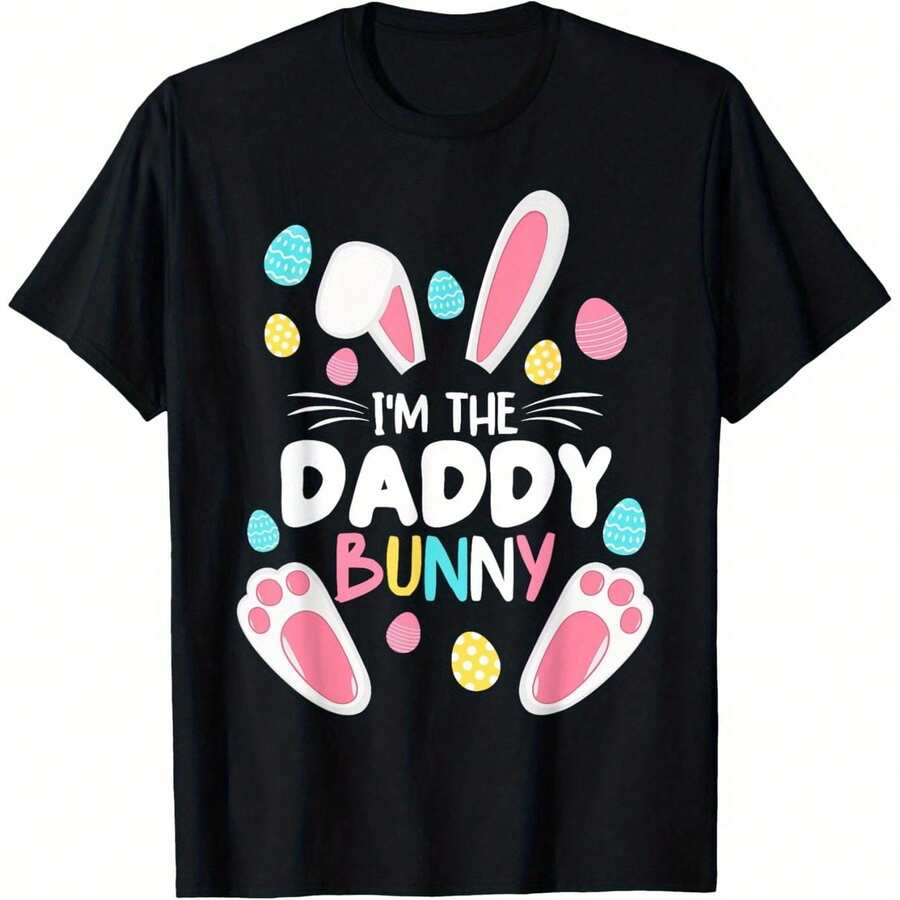 Camiseta de Pascua para la Familia "Soy el Pap£ Conejito" - 100% Algod￳n, Cuello Redondo, Manga Corta, Negra con Orejas de Conejo Coloridas y Dise￱o de Huellas - Perfecta para Hombres, Mujeres y Ni￱os, Ideal para Halloween, Acci￳n de Gracias, Navidad, Regalos de San Valent￭n, Tallas S-XXXL