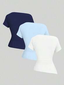 Camiseta casual asimétrica de hombro para mujer - Multicolor 17 - Ver 2