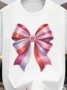 Pure Cotton Crew Neck Short-Sleeved T-Shirt With A Bow Design, Perfect For Valentine's Day. Fun And Unique, Ideal For Men And Women. Great For Everyday Casual Wear, Sports Training, Outdoor Activities, And Parties. - 白色 - 查看 1