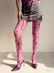 Retro Large-Scale Polka Dot Pantyhose, Fashionable Multi-Color Contrasting Polka Dot Stockings, Sweet, Cool, Ish Style Leg Accessories, Ultra-Thin Transparent Base Layer  Pantyhose For Women. - 紫色 - 查看 2