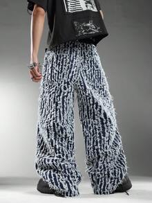 Men's Blue Loose Wide Leg Jeans,Korean Fashion High Street Stylish Design,Match For Daily Wear,For All Seasons(No Belt/Accessories Included) - Blue - View 4