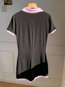 Mono de cuello de polo con gráfico de logo pequeño de caballo en estilo minimalista casual, adecuado para otoño/invierno, estilo versátil, vintage, universitario, sexy, lindo, Y2K, chica de coco, bohemio, hippie, festival de música - Multicolor 3 - Ver 2