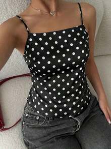Camiseta sin espalda con estampado de lunares y bajo a la moda para mujer - Multicolor - Ver 4