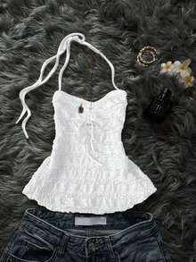 Nuevo top de tirantes finos ajustado y sexy con espalda descubierta para mujer - Blanco - Ver 6