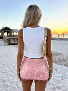 Top de camisola casual de vacaciones para mujer decorado con cuentas y estrellas de mar - Blanco 17 - Ver 2