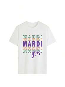 Women's Premium Oversized Short-Sleeve T-Shirt With A Retro-Style Colorful Letter Graphic Print, Crew Neck, Y2K Style, Loose Fit, Casual Top, Breathable And Lightweight Streetwear For Everyday Wear, Music Festivals, Holidays, Weekend Getaways, Perfect For Urban Style, Casual Outings, College Campus And Everyday Summer Looks, . - 白色 - 查看 3