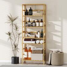 6-Tier Bamboo Wood Bookshelf, Adjustable Shelves, Freestanding Storage Rack, Natural Wood. - 原竹色 - 查看 4