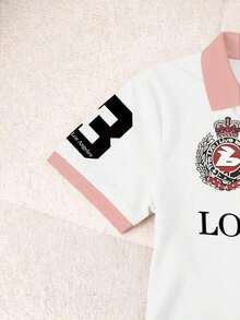 Blusa casual de mujer con cuello polo a rayas y manga corta - Blanco 3 - Ver 5