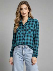 Women's Long-Sleeved Shirt, Beautiful Viscose Fabric. - 綠色/黑色 - 查看 1