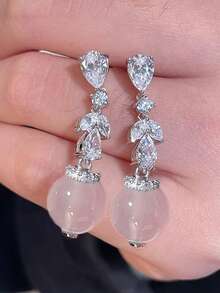 1 Pair Cubic Zirconia Earrings, Suitable For Daily Decoration, Party Jewelry Or Birthday Gift For Teenagers - 1# - View 4