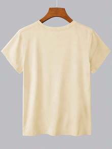 1 Piece Of Women's Botanical Print Cotton T-Shirt, Cool, Breathable, Casual Natural Style, Round Neck, One-Piece, With Fun Letter And Animal Print, Stylish, With "You Can't Control Me" And "Animal Donkey" Prints, For Spring, Summer, Sports, Vacation, Short Sleeve, Casual Holiday Style, Loose And Slimming Retro Fashion, Versatile, Short Sleeve T-Shirt For Women, Ideal For Everyday Wear On Summer Vacation. Suitable For Spring, Summer And Autumn. - 杏色 - 查看 4