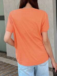 Camiseta De Manga Corta Con Letras Impresas - Naranja - Ver 4