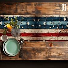 1pc Patriotic Table Runner  Red White  Blue Stripes With Star Motifs, Durable Polyester & Washable - Independence Day Dining Table Decor, Kitchen  Home Decorations, Independence Day Decor, Star Motif Design - 1 cái-13*35,8in(33*91cm) - Xem 4