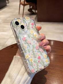 1pc Floral Pattern Cream Transparent Anti-Drop Phone Case, TPU Material, Suitable As Holiday Gift, Compatible With Apple IPhone Xs/Xsmax/Xr/11 12 13 14 15 16pro/Promax/14 15 16plus/17, Unisex - Multicolor - View 3