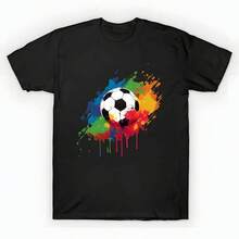Soccer Ball with Paint Splash Design for Soccer Fans and Players T-Shirt unisex de la de algodón puro de alta densidad de 220 g. C-AmiS-eta uniS-ex 100 % aL-Godón de - Tejido de alta densidad. Apta para todo tipo de perS-onas, ya sean mujeres o hombres. Tejido duradero de alta C-Alidad apto para todas las estaciones, suave al tacto pero duradero. Tops transpirables. Conjuntos de otoño para mujer. Conjuntos de vaC-Aciones para mujer. Disfraz de Halloween para mujer. - Negro - Ver 6