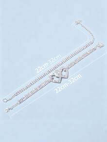 2pcs/Set Heart-Shaped Anklet Set - Silver Alloy Rhinestone, Vacation Foot Jewelry, Suitable For Wearing During Vacation - Silver - View 6