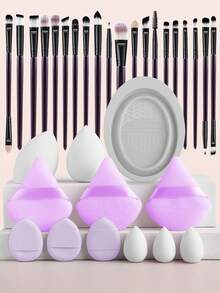 Bộ cọ trang điểm 32 món: 20 cọ trang điểm + bông mút trang điểm & bát rửa cọ, bao gồm cọ phấn phủ, cọ nền, cọ che khuyết điểm, cọ phấn mắt, cọ kẻ lông mày, bộ dụng cụ thiết yếu cho người mới bắt đầu. - Nhiều màu - Xem 1