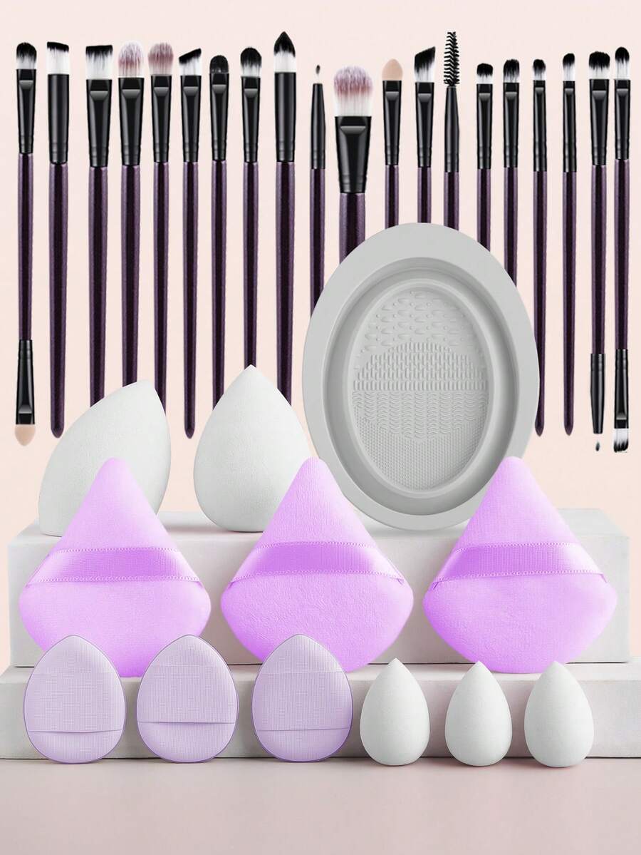 Bộ cọ trang điểm 32 món: 20 cọ trang điểm + bông mút trang điểm & bát rửa cọ, bao gồm cọ phấn phủ, cọ nền, cọ che khuyết điểm, cọ phấn mắt, cọ kẻ lông mày, bộ dụng cụ thiết yếu cho người mới bắt đầu. - Nhiều màu - Xem 1
