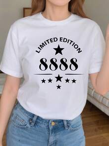 Women's T-Shirt Humorous Years Limited Edition 8888 - Limited Edition Number 8888, Casual Top Made Of Pure Cotton With A Slim Fit, Featuring The Number 888 Symbol, Machine Washable, Suitable For Chinese New Year, Birthdays And Special Occasions. - 白色 - 查看 7