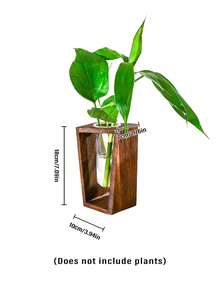 1个极简主义木框试管花瓶，水培玻璃种植器，现代桌面植物架，适用于家居、办公室、客厅、浴室装饰，创意小型花蕾花瓶，复古木质底座花盆 - A - 查看 13