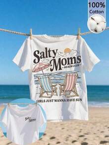 Women's Short-Sleeved T-Shirt With Round Neck And Landscape And Letter Print, Versatile For Everyday Wear, 2026. Cute Casual Graphic T-Shirt, Perfect For Vacations And Parties, Summer Clothing For Women. - 白色 - 查看 8