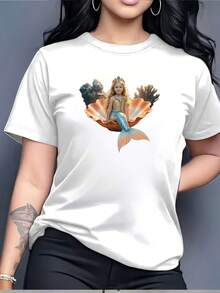 Camiseta de Sirena 180g, Estampado Divertido y Suave, Conjunto Familiar para Mujer, Regalo para Eventos Corporativos y de Team Building, Ideal para Navidad y Pascua - Blanco - Ver 6