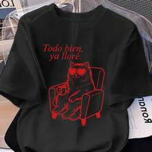 Funny And Heartwarming Cat T-Shirt For Women - Cute Kitten Print, Crew Neck, Ideal For Cat Lovers - Casual Wear And Themed Events (Machine Washable) - 黑色 - View 1