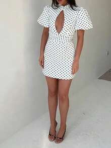 Spring 2026 Dress, High Neck With Polka Dot Lace, Elegant And Modern - 白色 - View 4